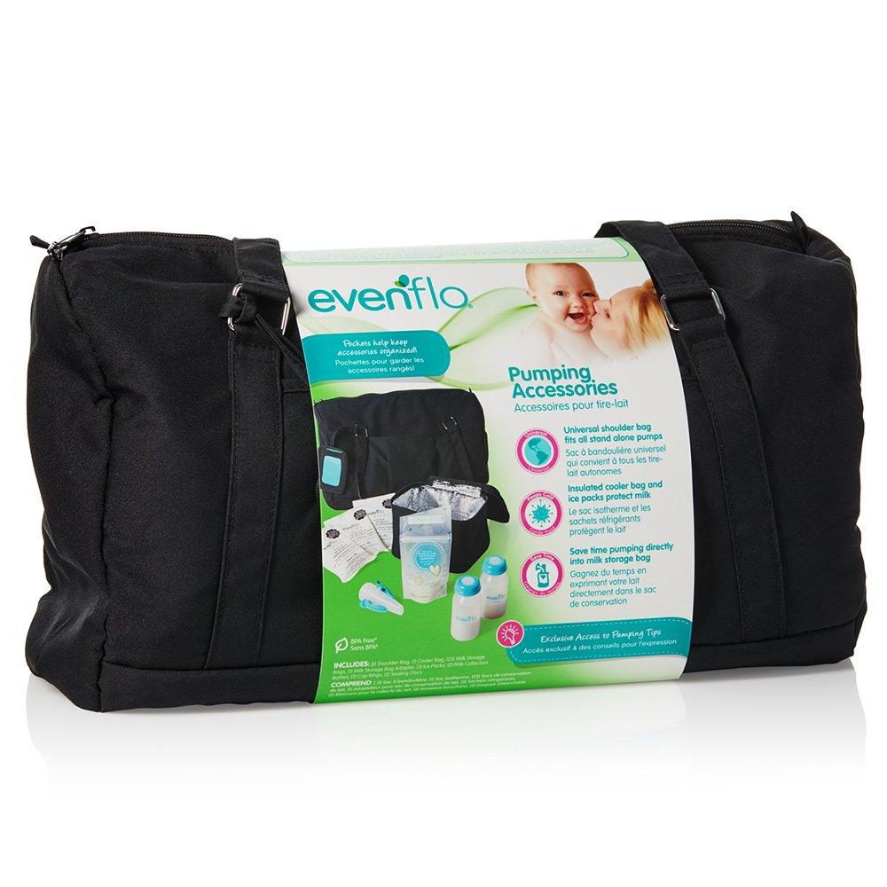 image:imageEvenflo Feeding Black Pumping Accessories Tote for Breastfeeding with Milk Collection Bottles Bags and Breast Pump Adapters