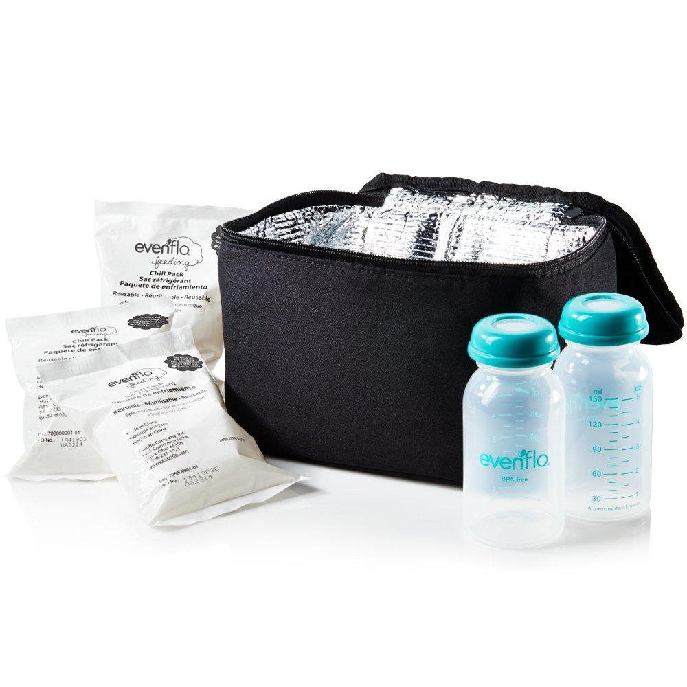 image:imageEvenflo Feeding Black Pumping Accessories Tote for Breastfeeding with Milk Collection Bottles Bags and Breast Pump Adapters