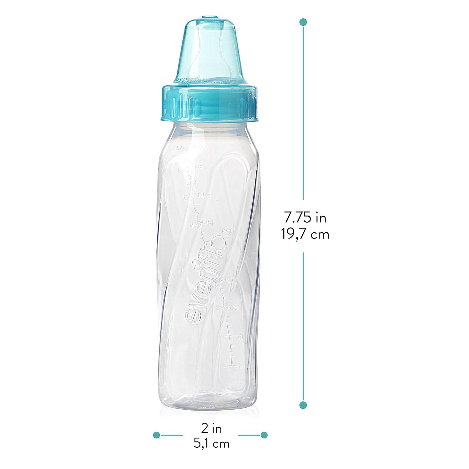 image:imageEvenflo Feeding Classic Clear Plastic Standard Neck Bottles for Baby Infant and Newborn TealGreenBlue 8 Ounce Pack of 12Teal Green Blue