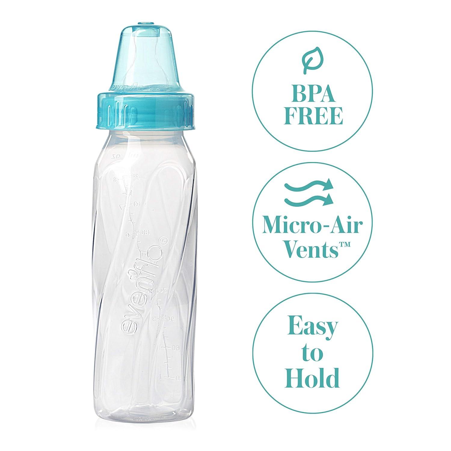 image:imageEvenflo Feeding Classic Clear Plastic Standard Neck Bottles for Baby Infant and Newborn TealGreenBlue 8 Ounce Pack of 12Teal Green Blue