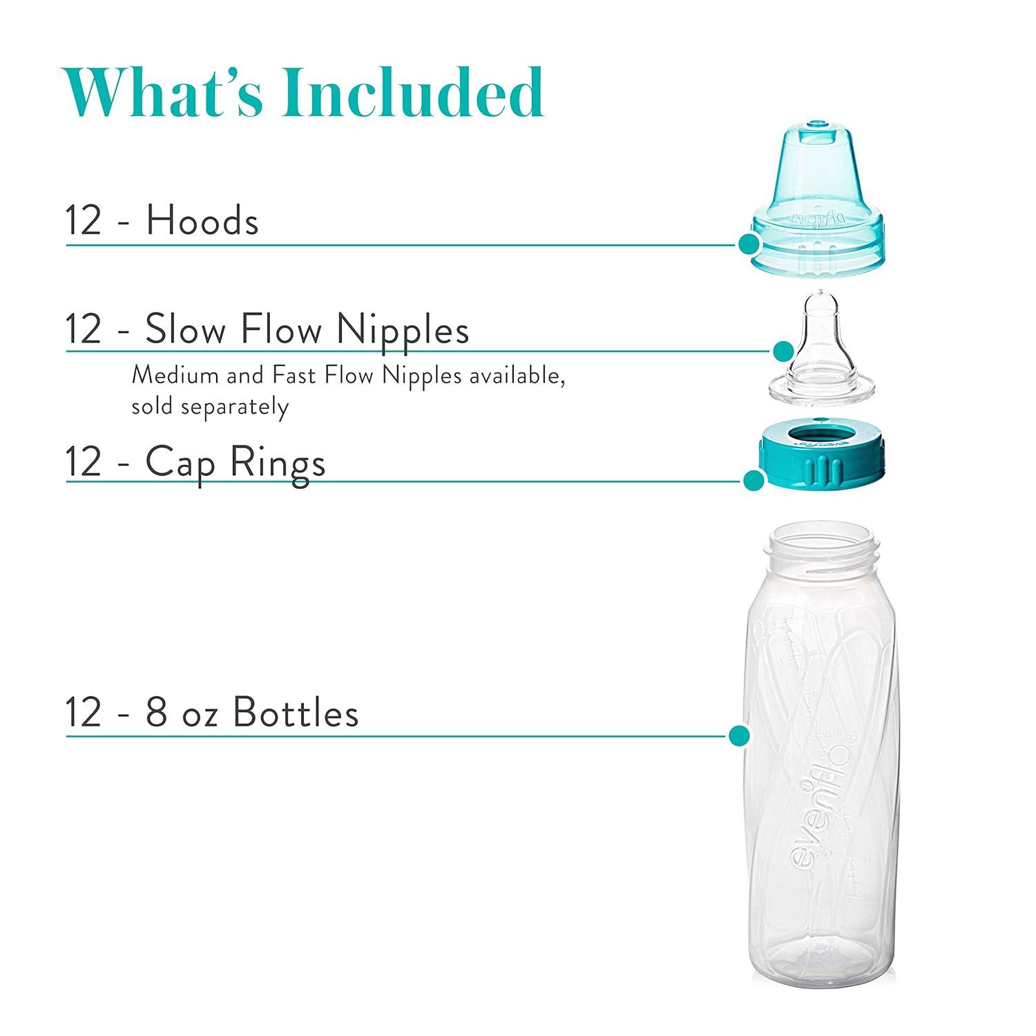 image:imageEvenflo Feeding Classic Clear Plastic Standard Neck Bottles for Baby Infant and Newborn TealGreenBlue 8 Ounce Pack of 12Teal Green Blue