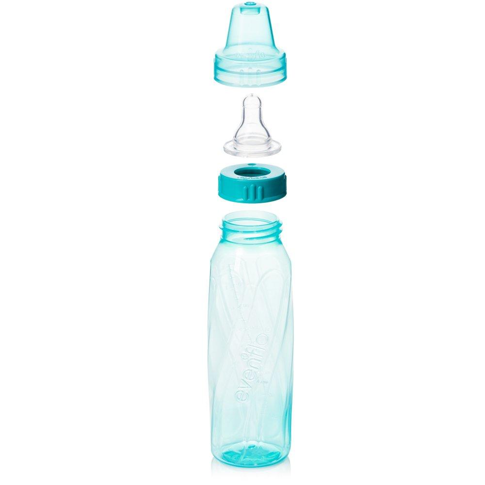 image:imageEvenflo Feeding Classic Clear Plastic Standard Neck Bottles for Baby Infant and Newborn TealGreenBlue 8 Ounce Pack of 12Transparent