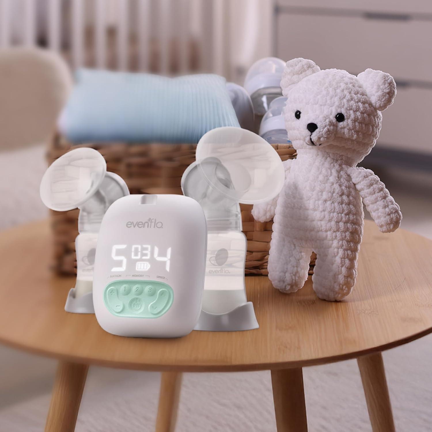 image:imageEvenflo Pocket Portable Double Electric Breast Pump White 20 Pumping Sessions per Charge 9 Suction Settings 3 Memory Presets