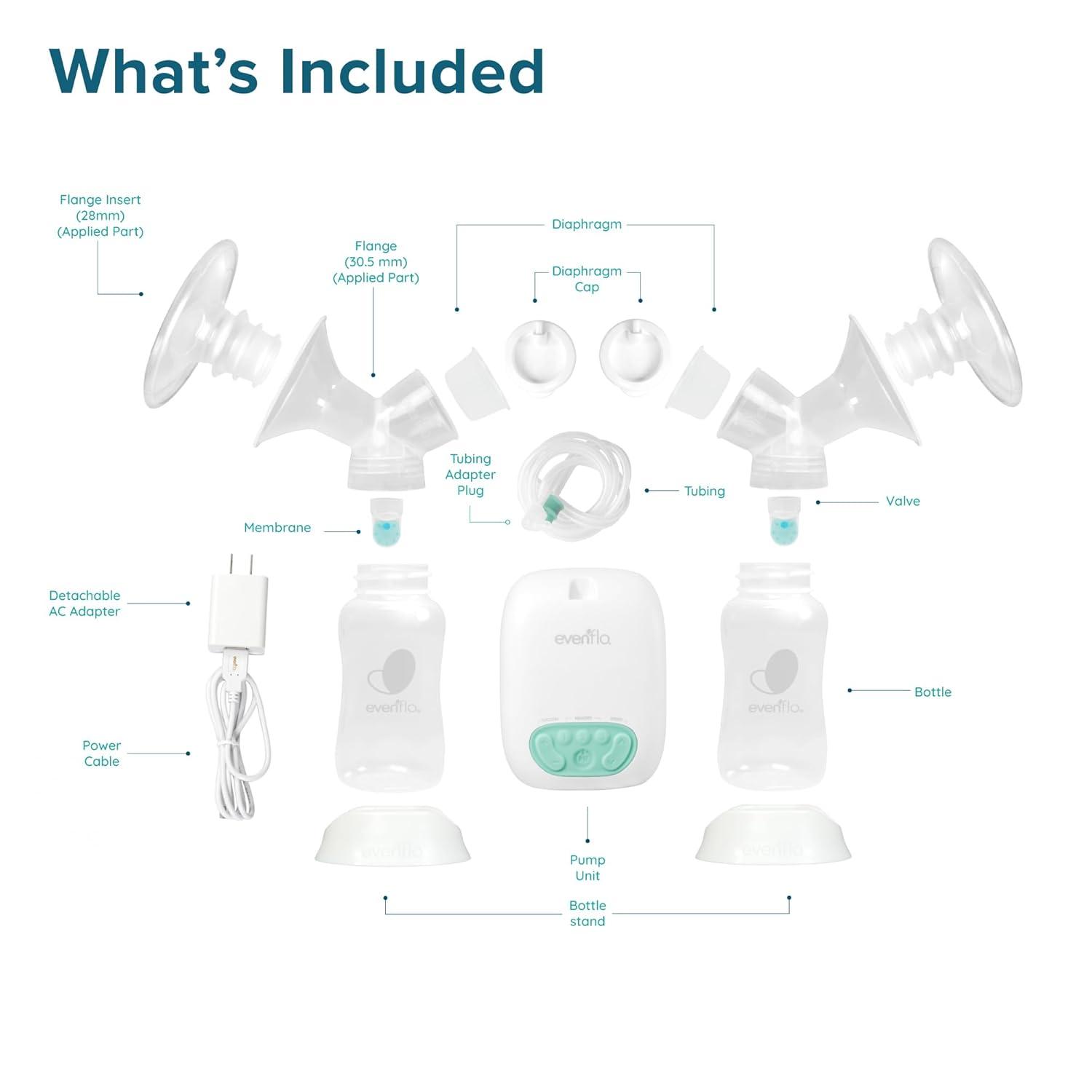 image:imageEvenflo Pocket Portable Double Electric Breast Pump White 20 Pumping Sessions per Charge 9 Suction Settings 3 Memory Presets