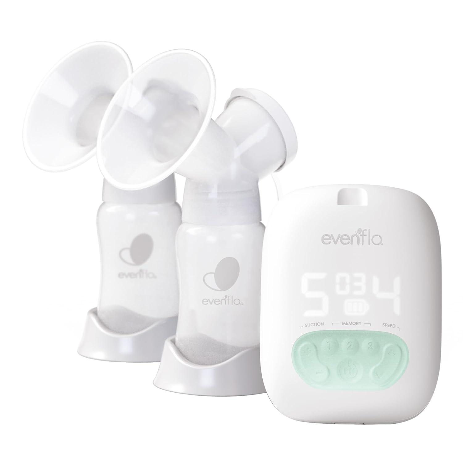 image:imageEvenflo Pocket Portable Double Electric Breast Pump White 20 Pumping Sessions per Charge 9 Suction Settings 3 Memory Presets