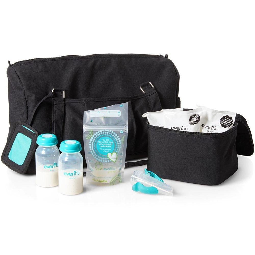image:imageEvenflo Feeding Black Pumping Accessories Tote for Breastfeeding with Milk Collection Bottles Bags and Breast Pump Adapters