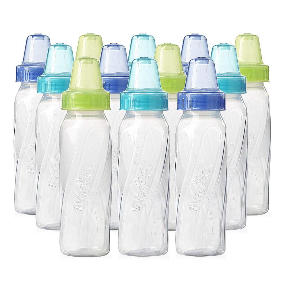 image:imageEvenflo Feeding Classic Clear Plastic Standard Neck Bottles for Baby Infant and Newborn TealGreenBlue 8 Ounce Pack of 12Teal Green Blue