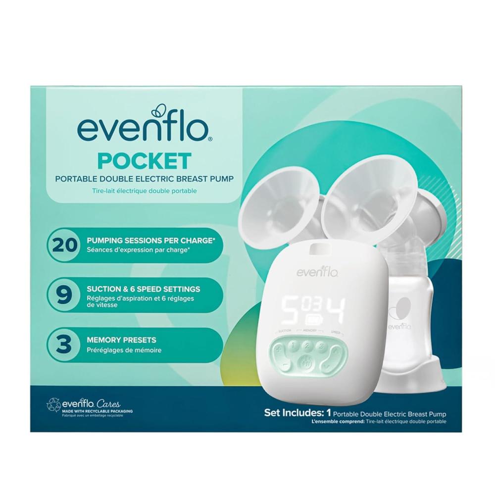 image:imageEvenflo Pocket Portable Double Electric Breast Pump White 20 Pumping Sessions per Charge 9 Suction Settings 3 Memory Presets