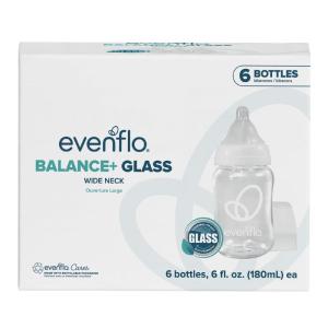 image:imageEvenflo Balance Glass Wide Neck Baby Bottles Clear 6 fl oz 6 Pack