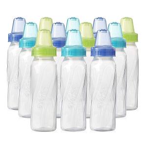image:imageEvenflo Feeding Classic Clear Plastic Standard Neck Bottles for Baby Infant and Newborn  TealGreenBlue 8 Ounce Pack of 12Teal  Green  Blue