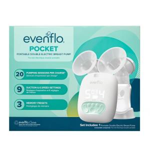 image:imageEvenflo Pocket Portable Double Electric Breast Pump White 20 Pumping Sessions per Charge 9 Suction Settings 3 Memory Presets