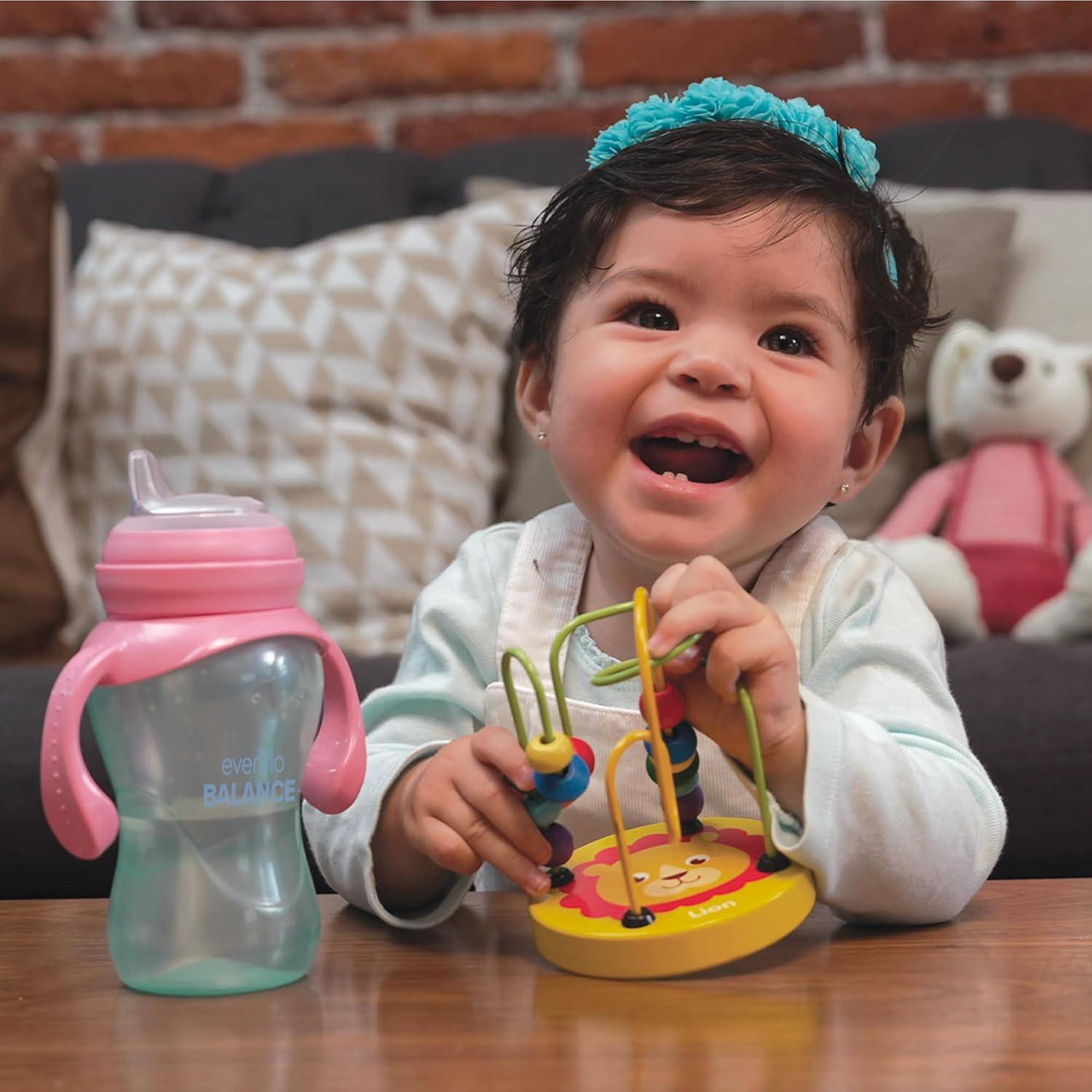image:imageEvenflo Balance Trainer Cups for Babies 6 Months Purple and Mint Ergonomic Design with Handles 9oz 2 Pack