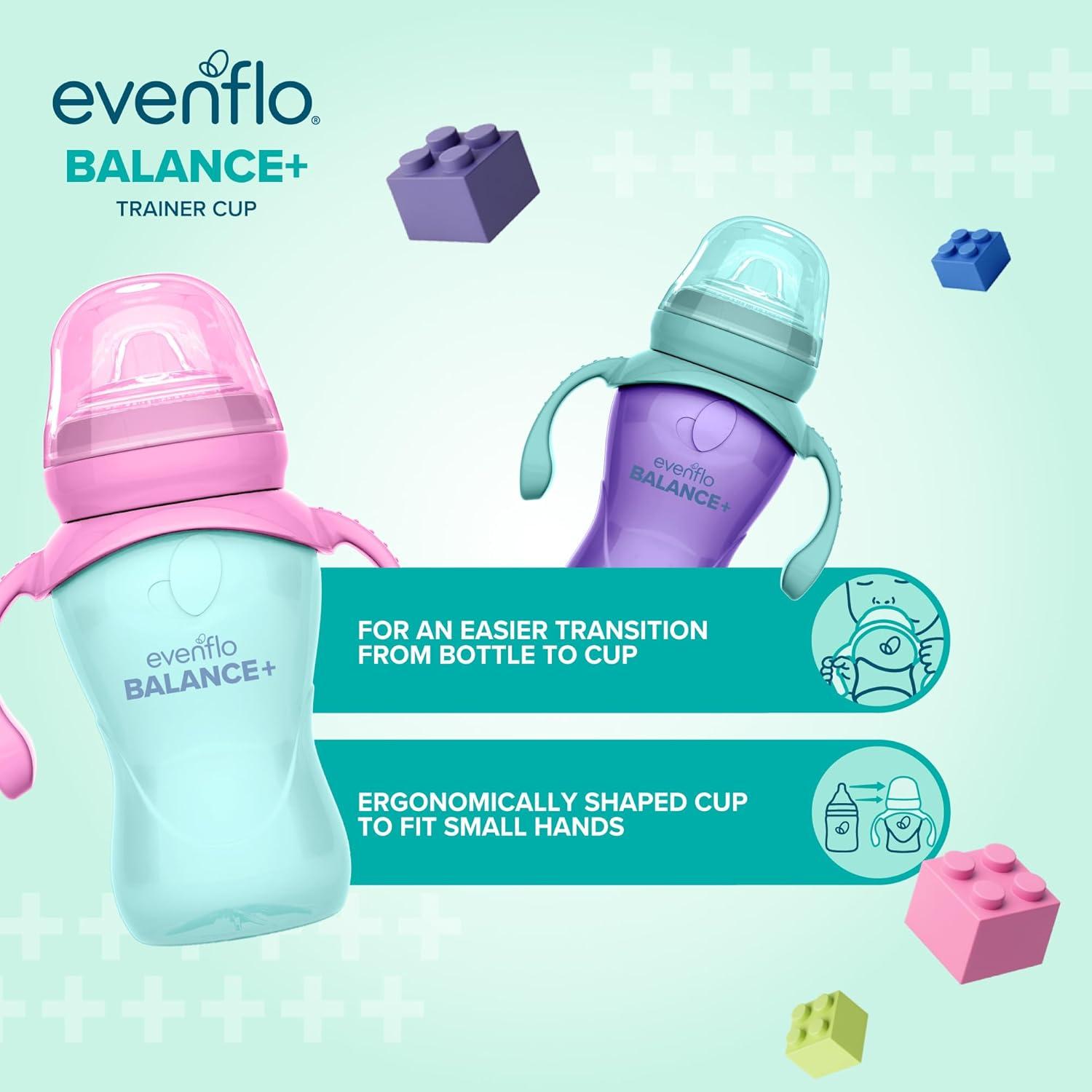 image:imageEvenflo Balance Trainer Cups for Babies 6 Months Purple and Mint Ergonomic Design with Handles 9oz 2 Pack