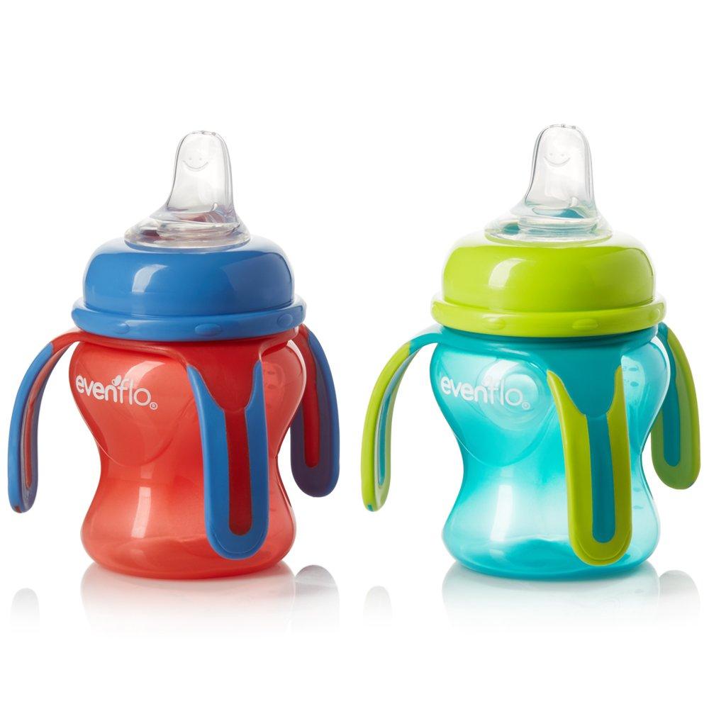 image:imageEvenflo Feeding Softflo Trainer Sippy Cup with Handle for Growing Baby and Toddler RedTeal 5 Ounce Pack of 2