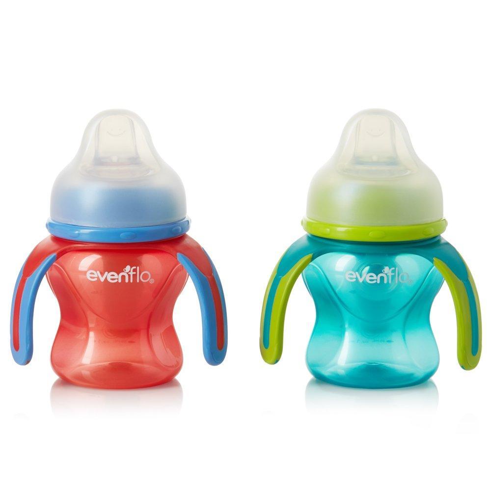 image:imageEvenflo Feeding Softflo Trainer Sippy Cup with Handle for Growing Baby and Toddler RedTeal 5 Ounce Pack of 2