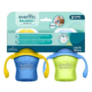 image:imageEvenflo Balance Trainer Cups for Baby Blue and Green with Ergonomic Handles 5oz 2 Pack Ultra Soft Spout 6 Months